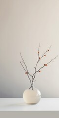 minimal glass vase with twigs and branches in an empty clean room, interior, decoration, white space, modern design, floral, Nature, generative AI