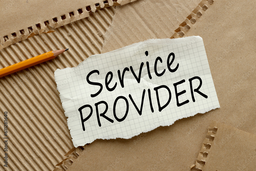 Poster service provider text on torn paper on craft paper background. pencil points to text