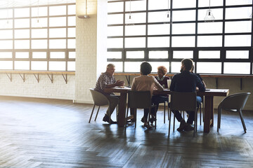 Idea, collaboration and planning with business people in meeting for project management, teamwork and brainstorming. Discussion, commitment and partnership with employees for creative and startup