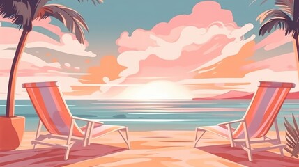 The background has pastel colors depicting a tropical beach. (Illustration, Generative AI)