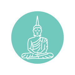 Buddha statue black line icon. Buddhism religion.
