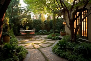 Greek style garden exterior. Generate Ai