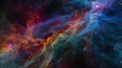 Fototapeta na wymiar An immersive Hubble space nebula view, with its luminous gas clouds and intricate filaments forming a cosmic tapestry of colors generative ai