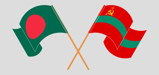 Crossed and waving flags of Bangladesh and Transnistria