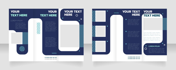 Business development conference trifold brochure template design. Zig-zag folded leaflet set with copy space for text. Editable 3 panel flyers. Josefin Sans Thin, Kanit-Bold, Regular fonts used