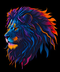 Striking painting captures the essence of a lion with its bold colors and formidable expression, commanding attention and awe, Generative AI.