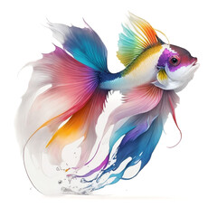Obraz premium Fish in the painting is meticulously rendered with vivid colors, showcasing their unique patterns and intricate details in a captivating way, Generative AI.