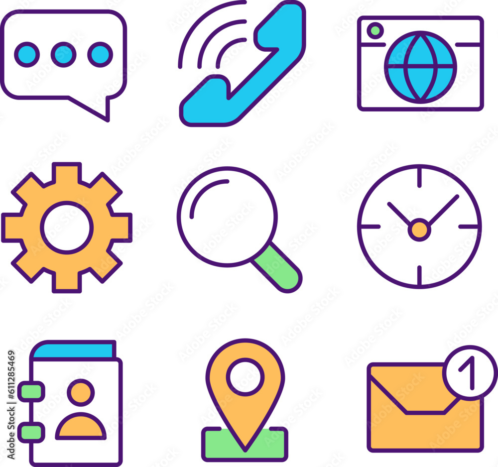 Poster business communication pixel perfect rgb color icons set. workflow organization. modern technology. 