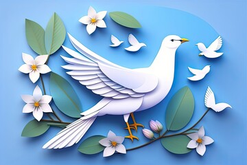 White Bird and Floral Background Generative AI