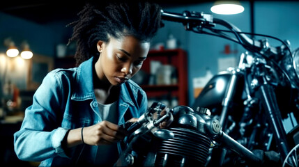 Fototapeta na wymiar Women auto mechanics repair cars and motorcycles, made with Generative AI