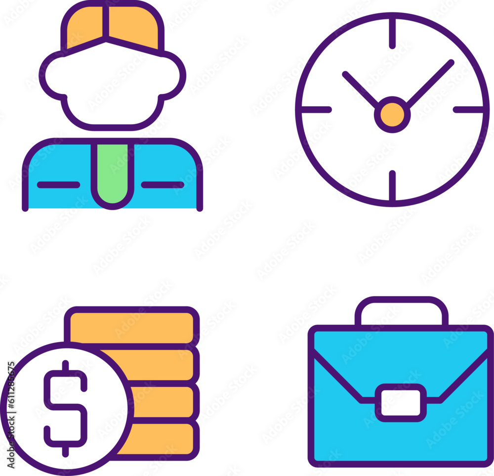 Poster business and management pixel perfect rgb color icons set. workflow optimization. professional hirin
