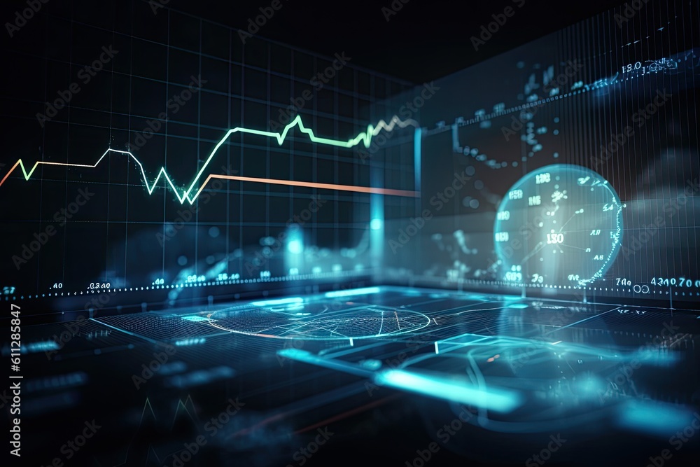 Aufkleber 3d rendering of stock market or forex trading graph on computer screen, financial graphs glowing lin