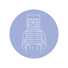 Courier with cardboard containers, takeaway food black line icon. Pictogram for web page
