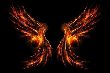 Fototapeta premium abstract fire wings on a black background, fractal art design, Fire wings on a dark background, AI Generated