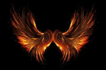 Fiery wings on a black background. 3d rendering, 3d illustration. Fire wings on a dark background, AI Generated