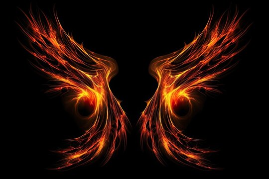 abstract fire wings on a black background, fractal art design, Fire wings on a dark background, AI Generated