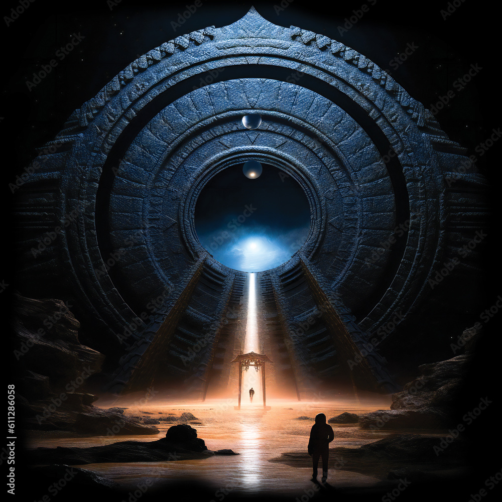 Poster surreal science fiction stargate. created with generative ai technology.