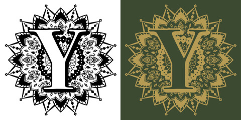 透かし彫り風の曼荼羅アルファベット「Y」