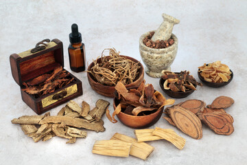 Ancient Chinese medication with plant based herbs and spice for natural healing. Health care...