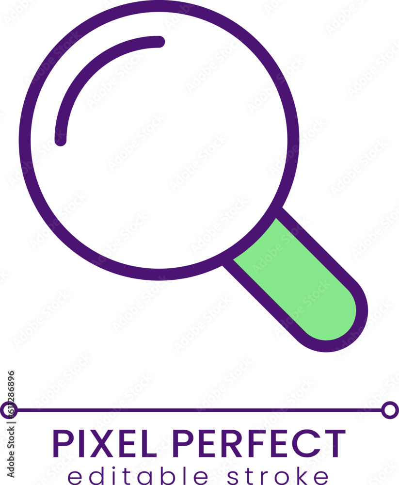 Poster magnifying glass pixel perfect rgb color icon. searching on website. investigation. business tool. i