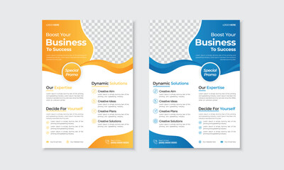 Corporate business flyer template design with gradient color. Poster, leaflet design for promotional purposes, a4 size half page one side with bleed & margin, use to use and edit, print ready flier.