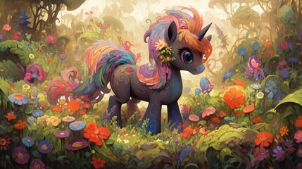 Cute Lofi animal in garden, anime style illustration, background wallpaper design, manga art, poster, nature