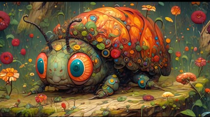 Cute Lofi animal in garden, anime style illustration, background wallpaper design, manga art, poster, nature