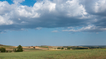 Obraz premium Llanura en horizonte rural bajo cielo