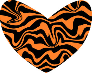 Tiger print vector heart isolated. Abstract decor heart. Orange and black love symbol
