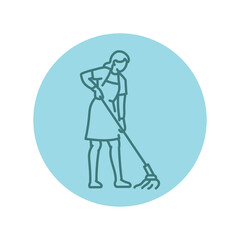 Cleaning woman with a mop black line icon.