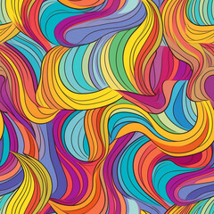 Seamless Groovy Retro Waving Line Pattern Tile, Generative AI