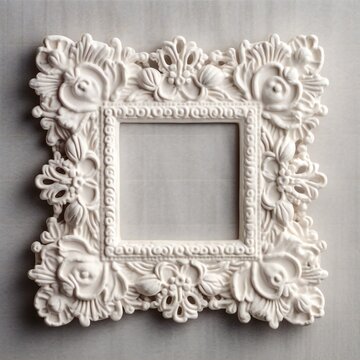 White empty decorative vintage frame on white background