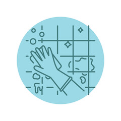 A hand washes a tile black line icon. Cleaning company