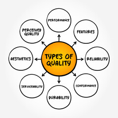 Critical dimensions or Types of Quality, mind map concept background