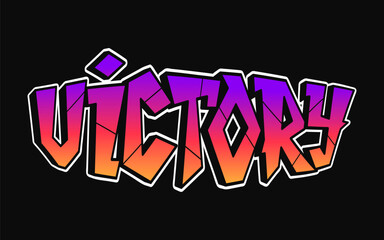 Victory - single word, letters graffiti style. Vector hand drawn logo. Funny cool trippy word Victory, fashion, graffiti style print t-shirt, poster concept