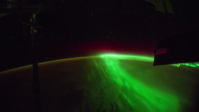 Aurora over planet Earth. Orbiting over Earth view from International Space Station. Public Domain images from Nasa	
