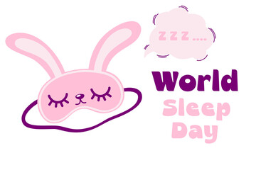 Sleeping night mask. World Sleep Day. Poster, greeting card, banner and background. Vector illustration