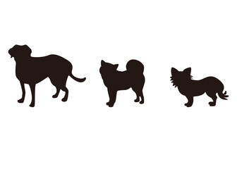 ラブラドール・レトリバー、チワワ、柴犬のシルエット素材、ベクター