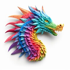 Obraz premium rainbow dragon portrait paper style Generative AI