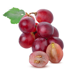 Red grapes  and half sliced isolated on  transparent..