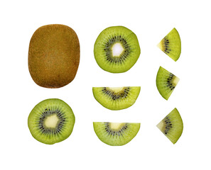 set of kiwi fruit slices isolated - obrazy, fototapety, plakaty