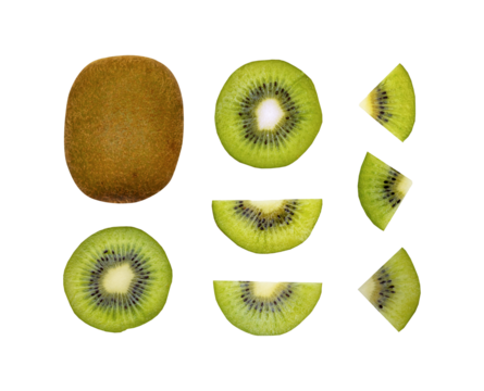 set of kiwi fruit slices isolated
