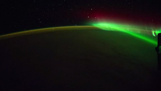 Aurora over planet Earth. Orbiting over Earth view from International Space Station. Public Domain images from Nasa	
