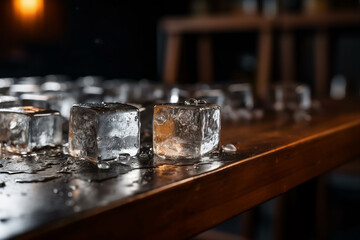 ice cubes sliding on the bar table Generative AI
