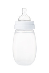 One empty feeding bottle for infant formula isolated on white