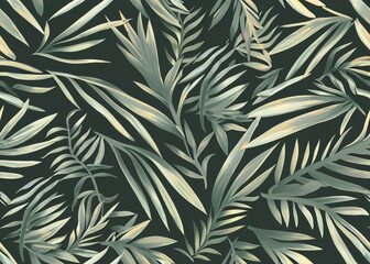 Naklejka na ściany i meble palm tree leaves seamless background wallpaper created with generative ai technology