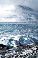  traveler finds himself detained in an impressive landscape of ice inside the Vatnajokull National...