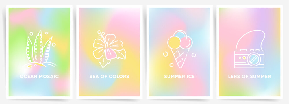 Summer Gradient Soft Colors Backgrounds with Geometric Elements for Summer Season Abstract Creative Graphic Design. Vector Cover Poster or Brochure Collection.