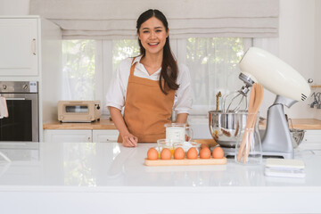 Woman making desert, bakery in the kitchen.