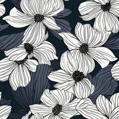 decorative seamless tileable flower pattern, repeating background, tileable wall print, floral, drawing, generative AI